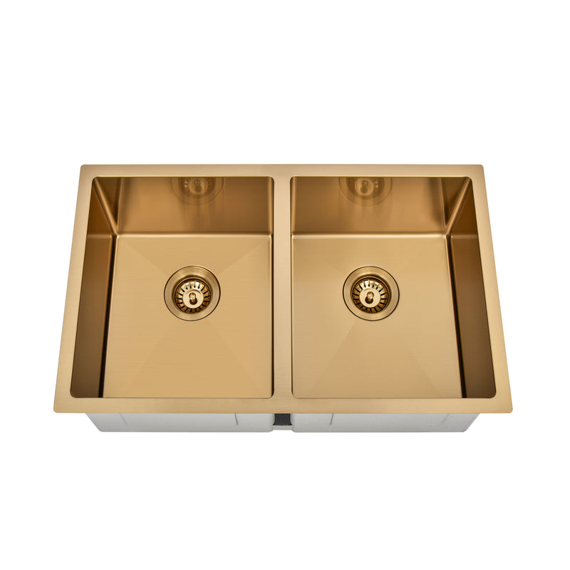 Brushed Gold 750 x 450 x 230mm Double Bowl Kitchen Sink - Acqua Bathrooms
