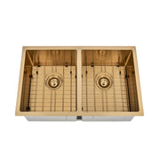 Brushed Gold 750 x 450 x 230mm Double Bowl Kitchen Sink - Acqua Bathrooms