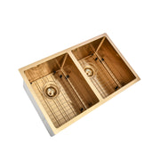 Brushed Gold 750 x 450 x 230mm Double Bowl Kitchen Sink - Acqua Bathrooms