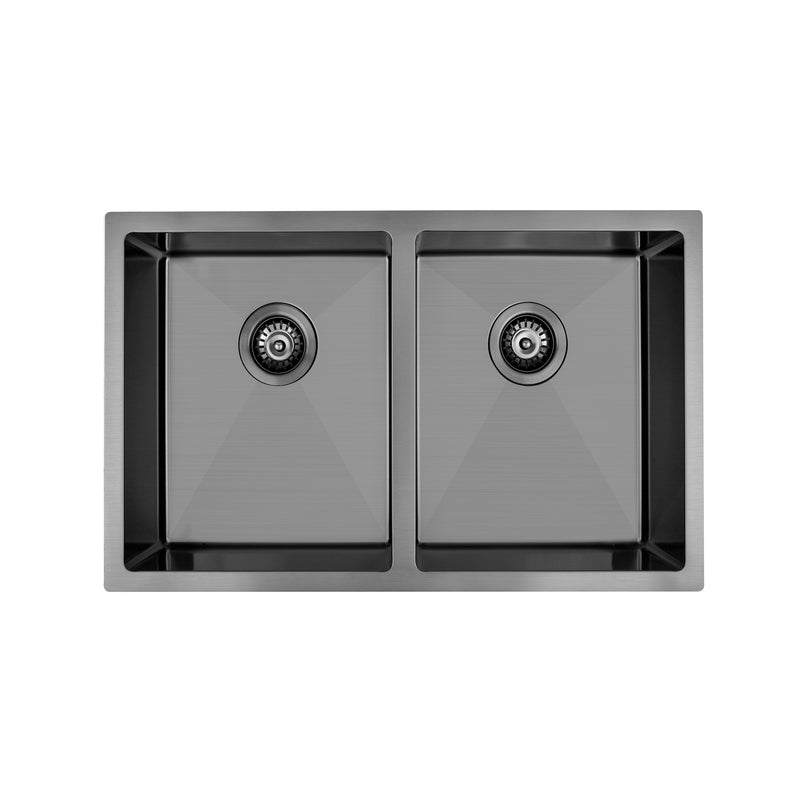 Brushed Gun Metal 750 x 450 x 230mm Double Bowl Kitchen Sink - Acqua Bathrooms