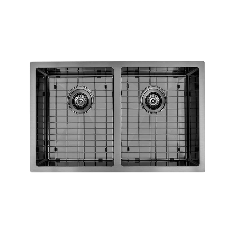 Brushed Gun Metal 750 x 450 x 230mm Double Bowl Kitchen Sink - Acqua Bathrooms