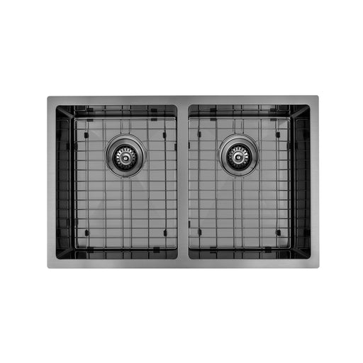Brushed Gun Metal 750 x 450 x 230mm Double Bowl Kitchen Sink - Acqua Bathrooms