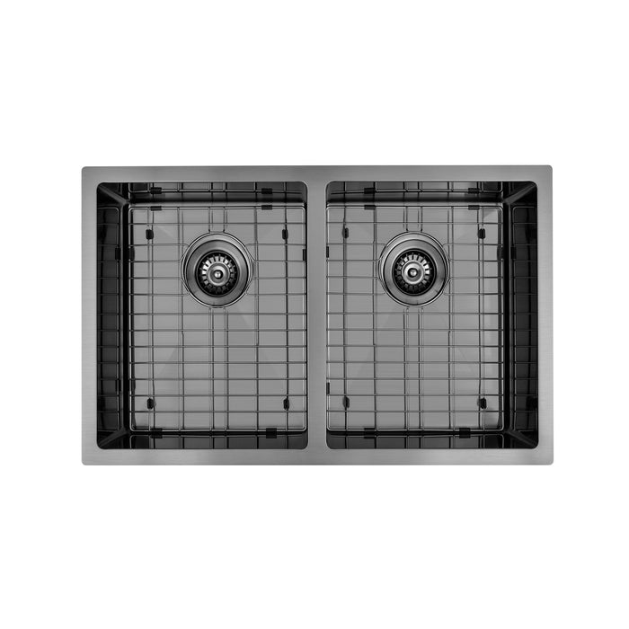 Brushed Gun Metal 750 x 450 x 230mm Double Bowl Kitchen Sink - Acqua Bathrooms