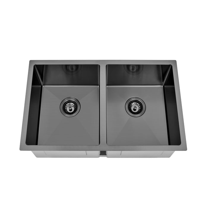 Brushed Gun Metal 750 x 450 x 230mm Double Bowl Kitchen Sink - Acqua Bathrooms