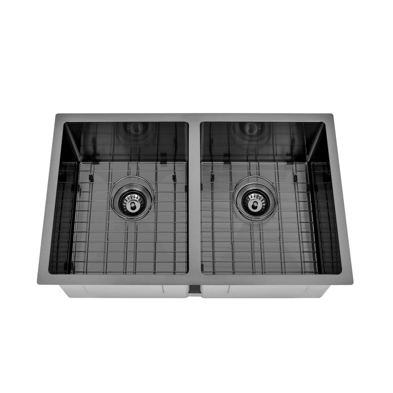 Brushed Gun Metal 750 x 450 x 230mm Double Bowl Kitchen Sink - Acqua Bathrooms