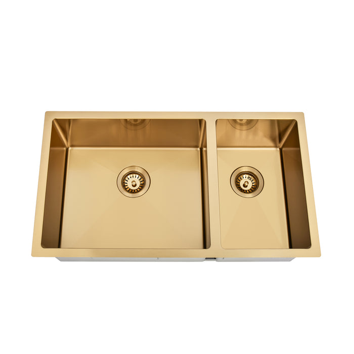 Brushed Gold 800 x 450 x 230mm 1 & 1/2 Double Bowl Kitchen Sink - Acqua Bathrooms