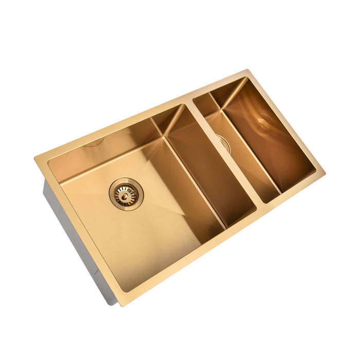 Brushed Gold 800 x 450 x 230mm 1 & 1/2 Double Bowl Kitchen Sink - Acqua Bathrooms