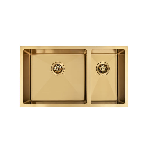Brushed Gold 800 x 450 x 230mm 1 & 1/2 Double Bowl Kitchen Sink - Acqua Bathrooms
