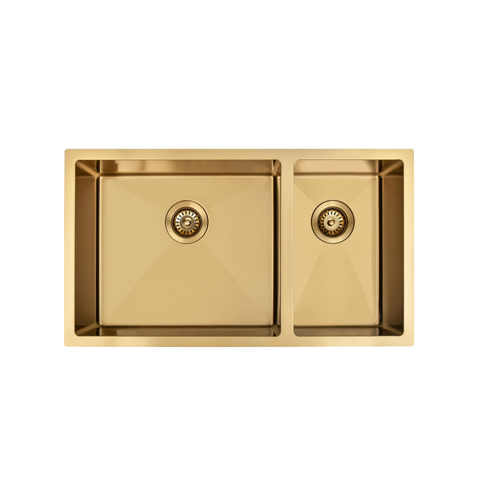 Brushed Gold 800 x 450 x 230mm 1 & 1/2 Double Bowl Kitchen Sink - Acqua Bathrooms
