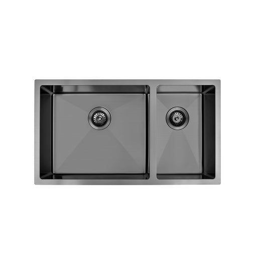 Brushed Gun Metal 800 x 450 x 230mm 1 & 1/2 Double Bowl Kitchen Sink - Acqua Bathrooms
