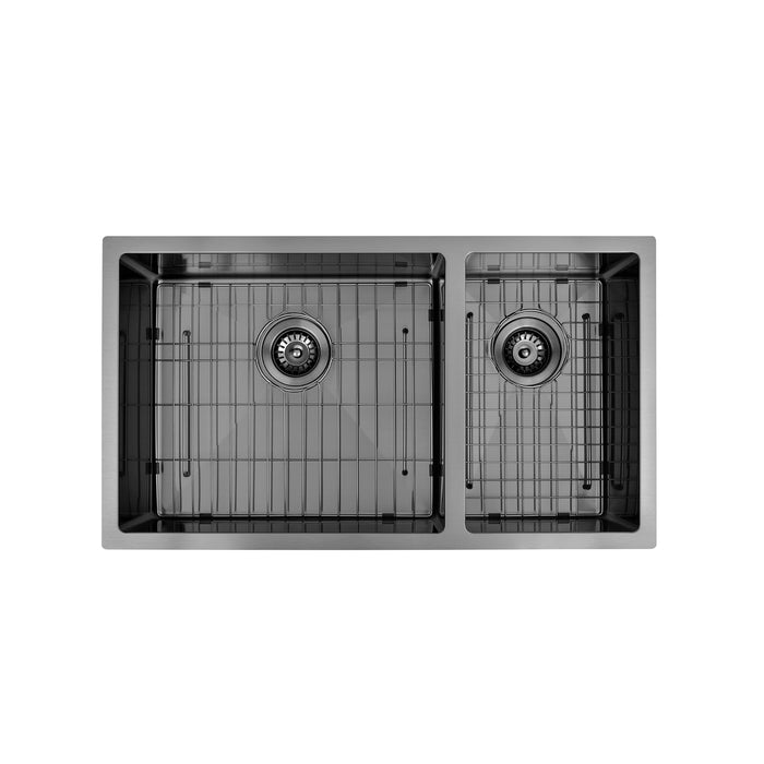 Brushed Gun Metal 800 x 450 x 230mm 1 & 1/2 Double Bowl Kitchen Sink - Acqua Bathrooms