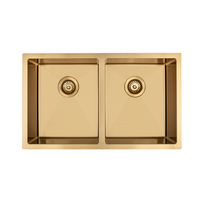 Brushed Gold 800 x 450 x 230mm Double Bowl Kitchen Sink - Acqua Bathrooms