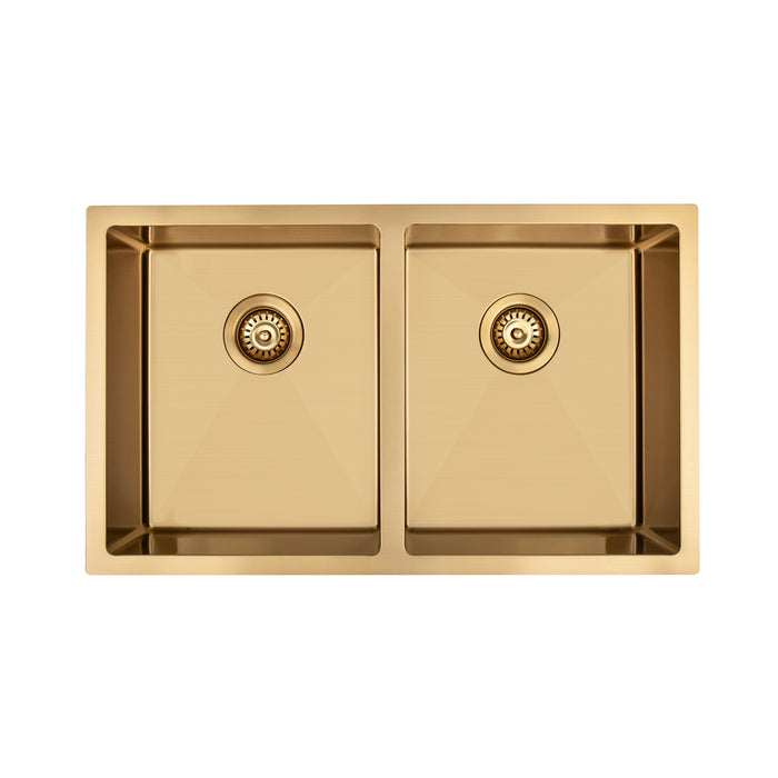 Brushed Gold 800 x 450 x 230mm Double Bowl Kitchen Sink - Acqua Bathrooms