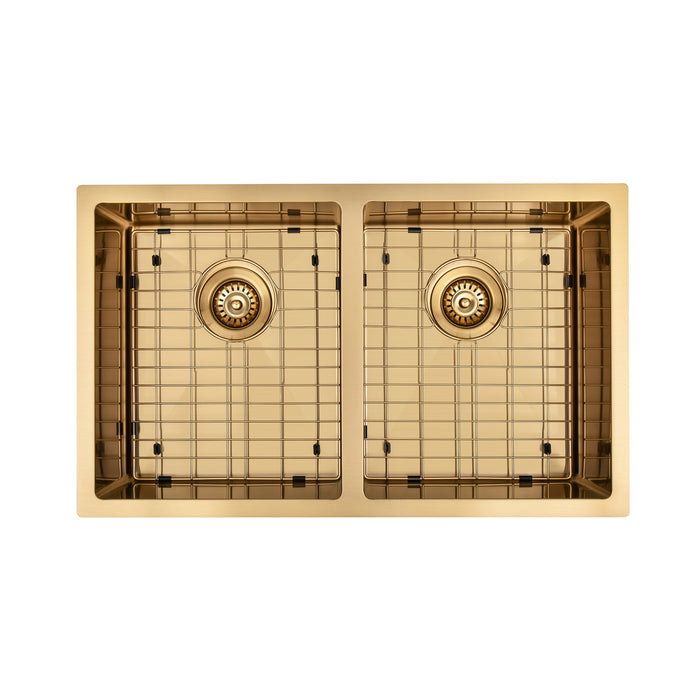 Brushed Gold 800 x 450 x 230mm Double Bowl Kitchen Sink - Acqua Bathrooms