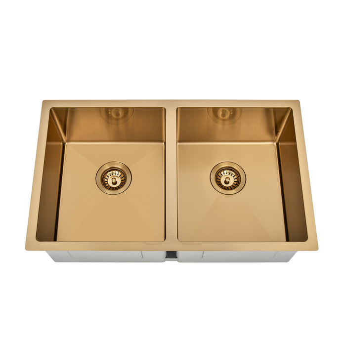 Brushed Gold 800 x 450 x 230mm Double Bowl Kitchen Sink - Acqua Bathrooms