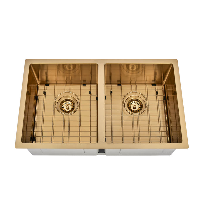 Brushed Gold 800 x 450 x 230mm Double Bowl Kitchen Sink - Acqua Bathrooms