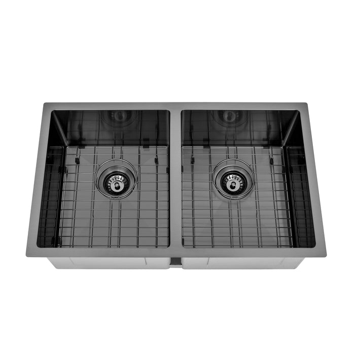 Brushed Gun Metal 800 x 450 x 230mm Double Bowl Kitchen Sink - Acqua Bathrooms