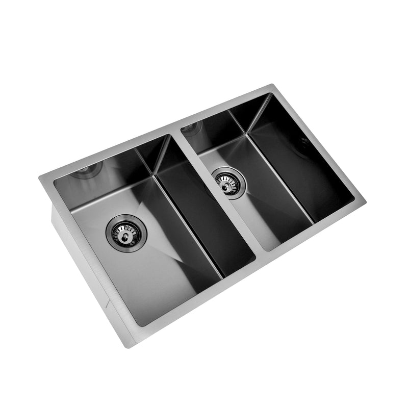 Brushed Gun Metal 800 x 450 x 230mm Double Bowl Kitchen Sink - Acqua Bathrooms