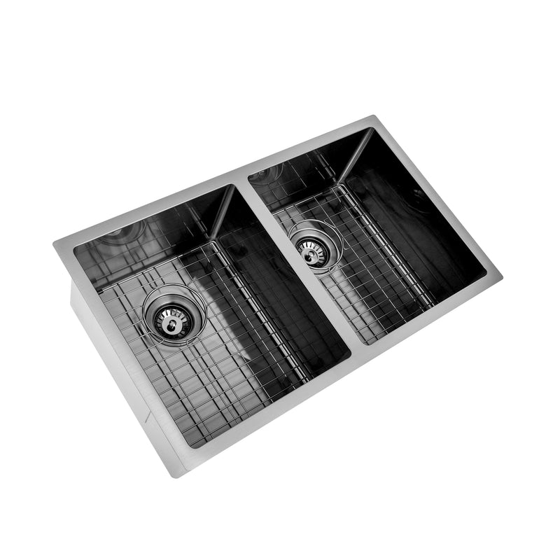 Brushed Gun Metal 800 x 450 x 230mm Double Bowl Kitchen Sink - Acqua Bathrooms