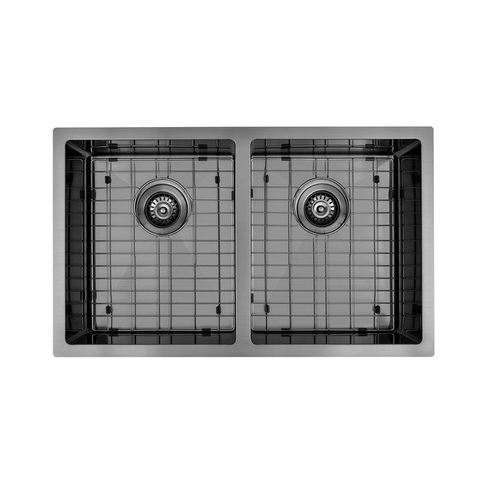 Brushed Gun Metal 800 x 450 x 230mm Double Bowl Kitchen Sink - Acqua Bathrooms