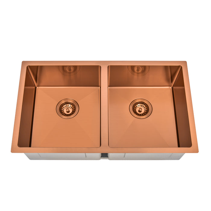 Brushed Copper 850 x 450 x 230mm Double Bowl Kitchen Sink