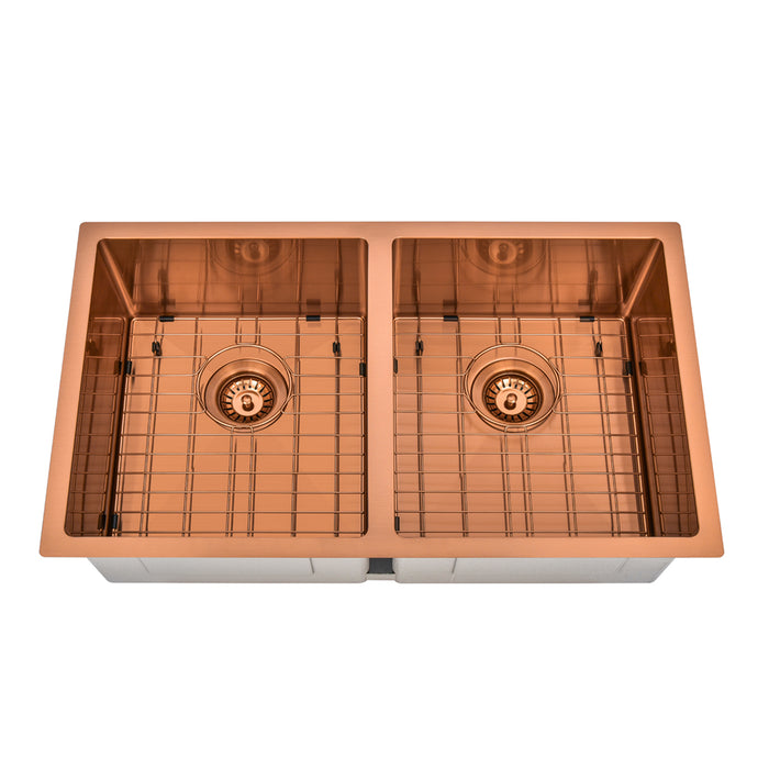 Brushed Copper 850 x 450 x 230mm Double Bowl Kitchen Sink