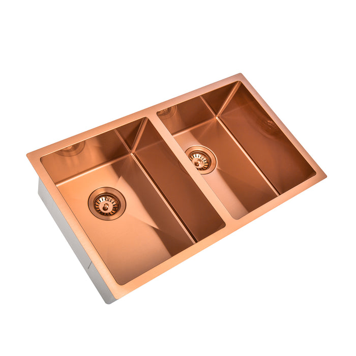 Brushed Copper 850 x 450 x 230mm Double Bowl Kitchen Sink