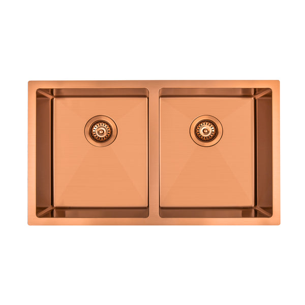 Brushed Copper 850 x 450 x 230mm Double Bowl Kitchen Sink