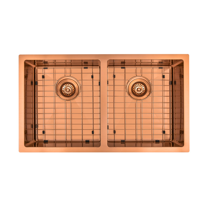 Brushed Copper 850 x 450 x 230mm Double Bowl Kitchen Sink