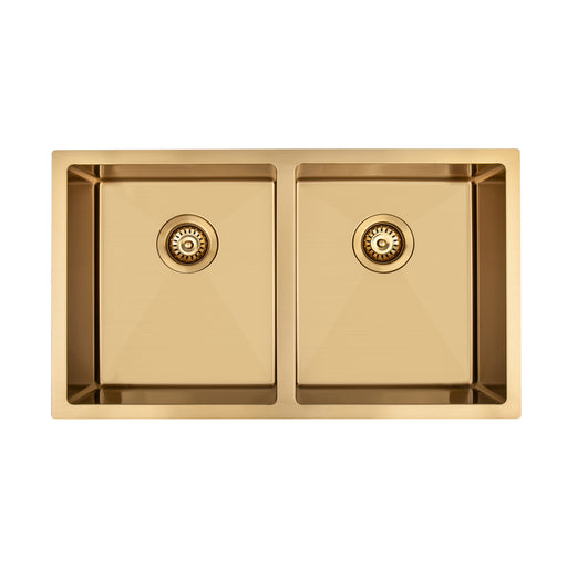 Brushed Gold 850 x 450 x 230mm Double Bowl Kitchen Sink - Acqua Bathrooms