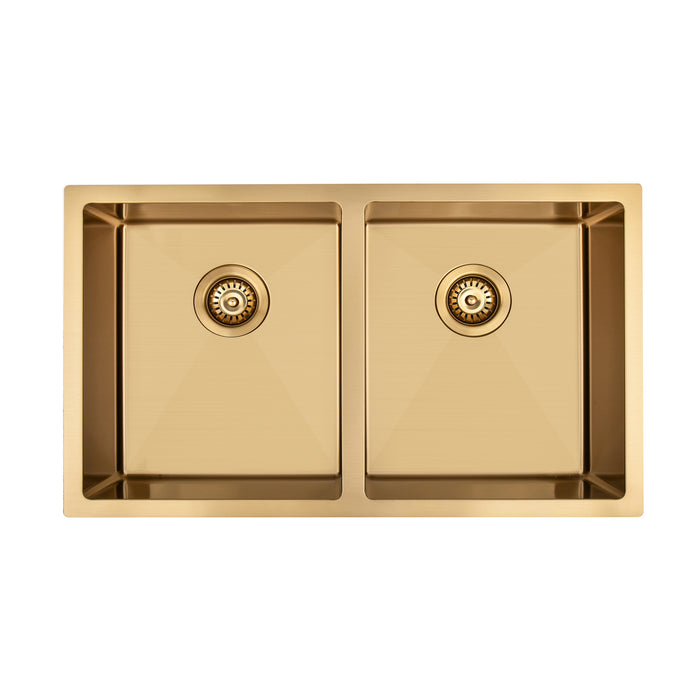 Brushed Gold 850 x 450 x 230mm Double Bowl Kitchen Sink - Acqua Bathrooms