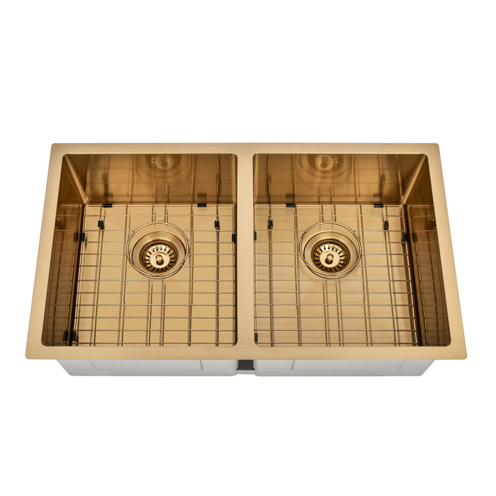 Brushed Gold 850 x 450 x 230mm Double Bowl Kitchen Sink - Acqua Bathrooms