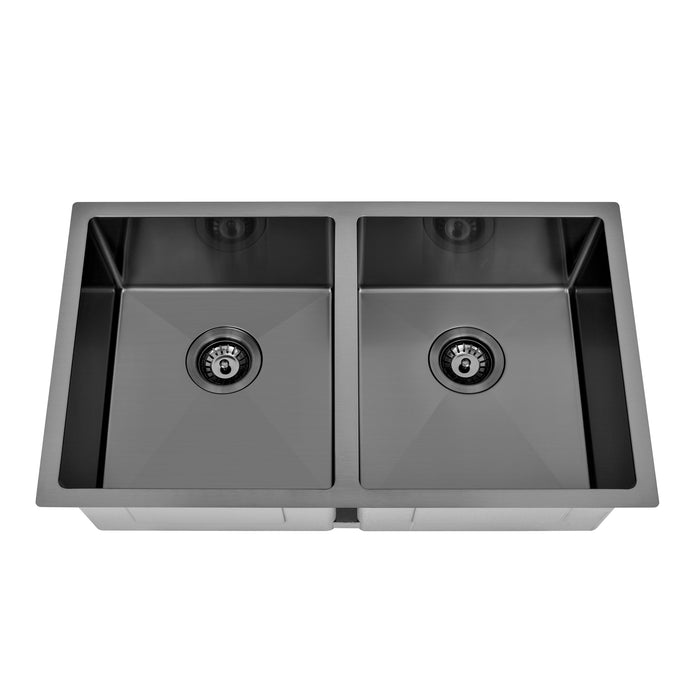 Brushed Gun Metal 850 x 450 x 230mm Double Bowl Kitchen Sink - Acqua Bathrooms