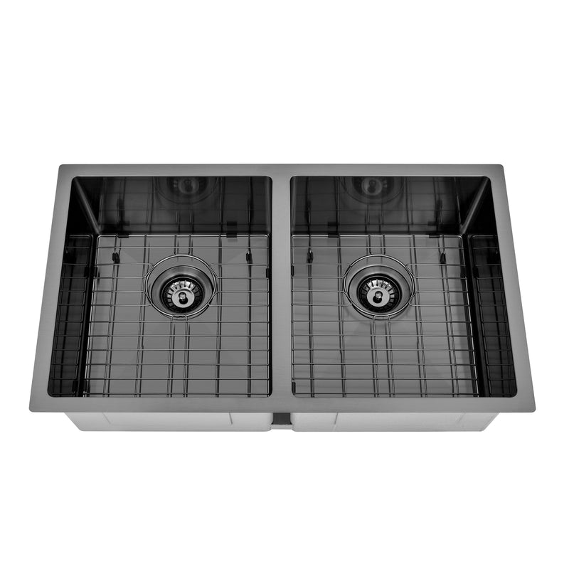 Brushed Gun Metal 850 x 450 x 230mm Double Bowl Kitchen Sink - Acqua Bathrooms
