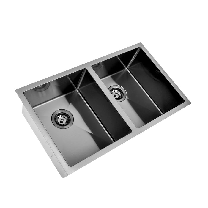 Brushed Gun Metal 850 x 450 x 230mm Double Bowl Kitchen Sink - Acqua Bathrooms