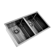 Brushed Gun Metal 850 x 450 x 230mm Double Bowl Kitchen Sink - Acqua Bathrooms