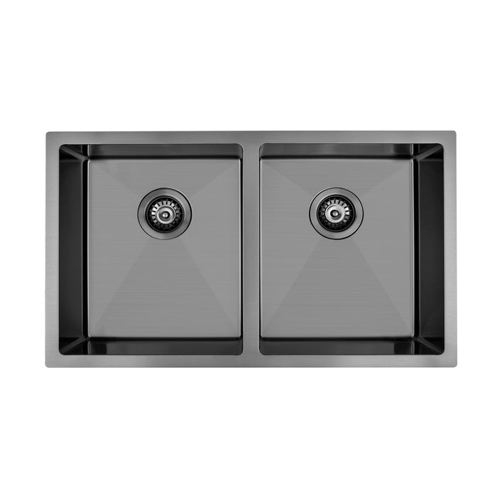 Brushed Gun Metal 850 x 450 x 230mm Double Bowl Kitchen Sink - Acqua Bathrooms