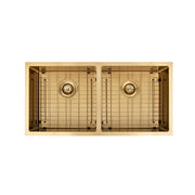 Brushed Gold 900 x 450 x 230mm Double Bowl Kitchen Sink - Acqua Bathrooms