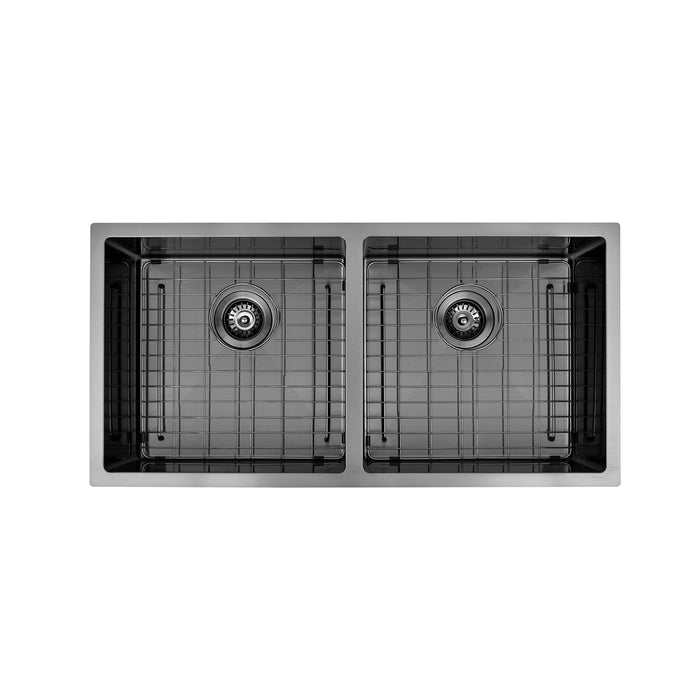 Brushed Gun Metal 900 x 450 x 230mm Double Bowl Kitchen Sink - Acqua Bathrooms