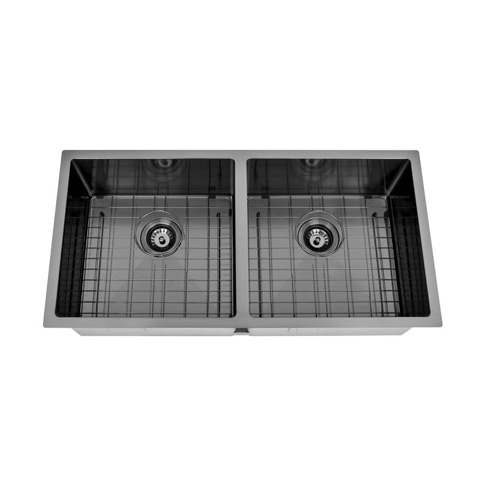 Brushed Gun Metal 900 x 450 x 230mm Double Bowl Kitchen Sink - Acqua Bathrooms