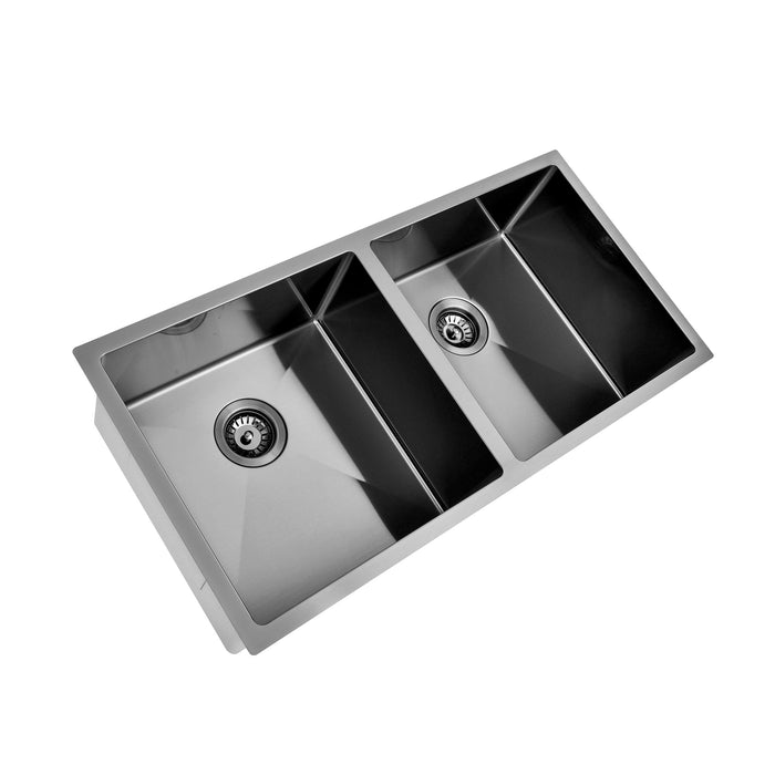 Brushed Gun Metal 900 x 450 x 230mm Double Bowl Kitchen Sink - Acqua Bathrooms