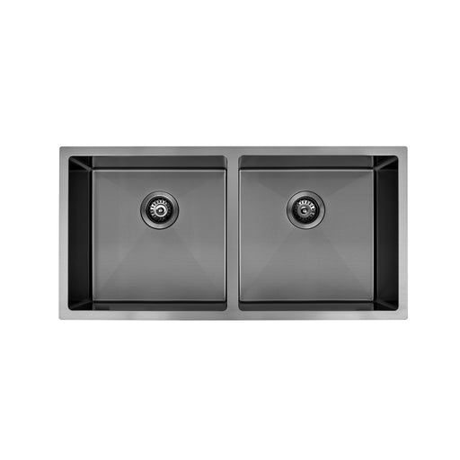 Brushed Gun Metal 900 x 450 x 230mm Double Bowl Kitchen Sink - Acqua Bathrooms