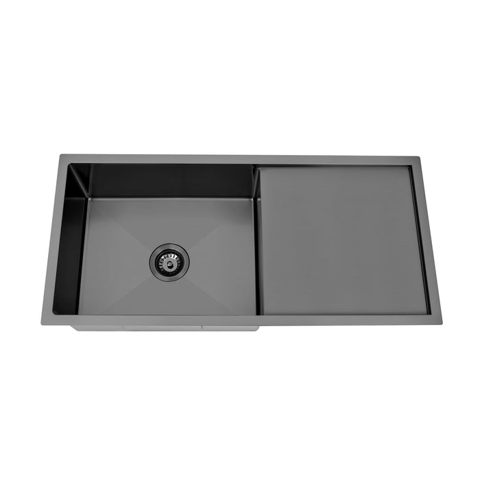 Brushed Gun Metal 950 x 450 x 230mm Single Bowl Kitchen Sink With Drainer - Acqua Bathrooms
