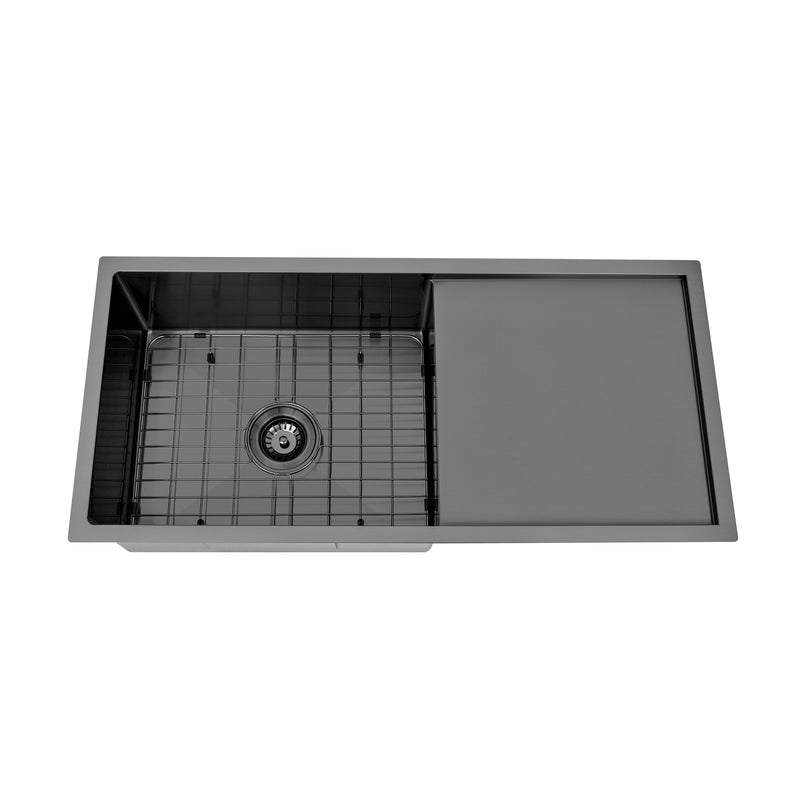 Brushed Gun Metal 950 x 450 x 230mm Single Bowl Kitchen Sink With Drainer - Acqua Bathrooms
