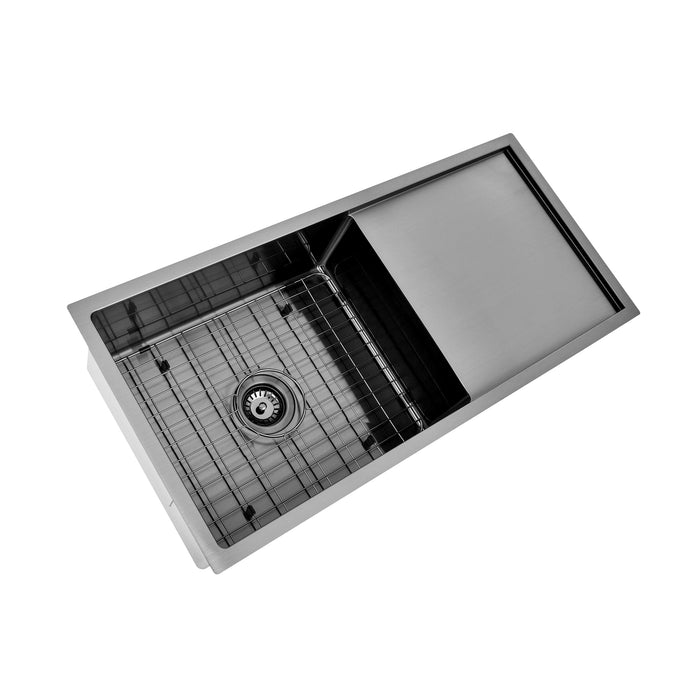 Brushed Gun Metal 950 x 450 x 230mm Single Bowl Kitchen Sink With Drainer - Acqua Bathrooms