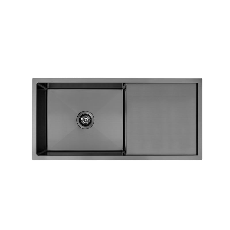 Brushed Gun Metal 950 x 450 x 230mm Single Bowl Kitchen Sink With Drainer - Acqua Bathrooms