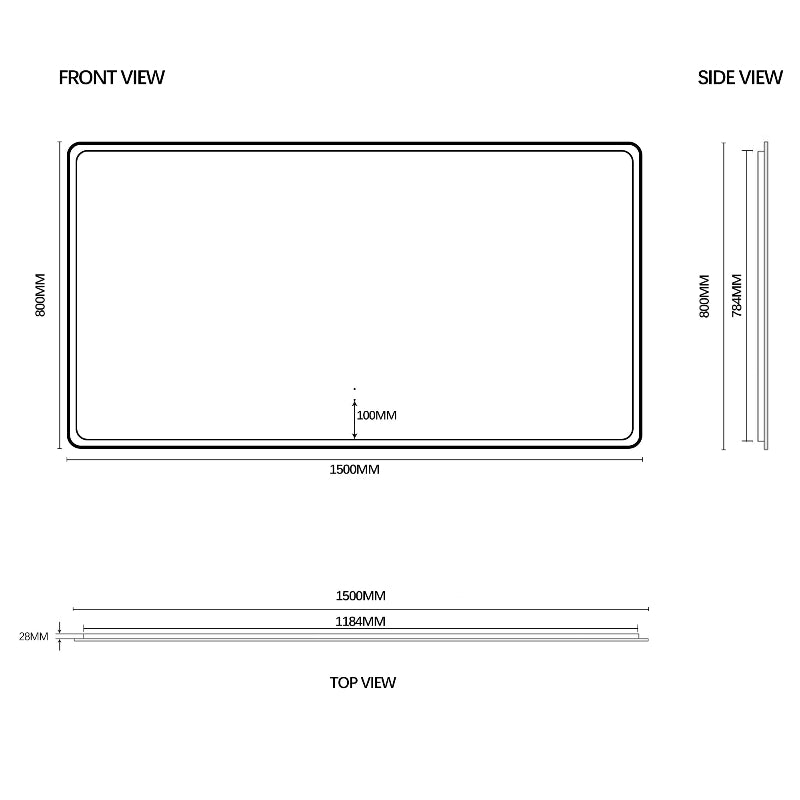 Curva Rectangle 1500 x 800 Brushed Gold Touchless LED Mirror  - Three Light Temperatures - Acqua Bathrooms