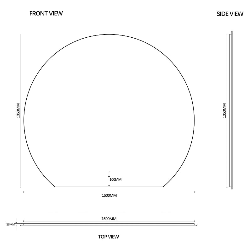 Cove Touchless 1500 x 1350 D Shape LED Mirror - Three Light Temperatures - Acqua Bathrooms