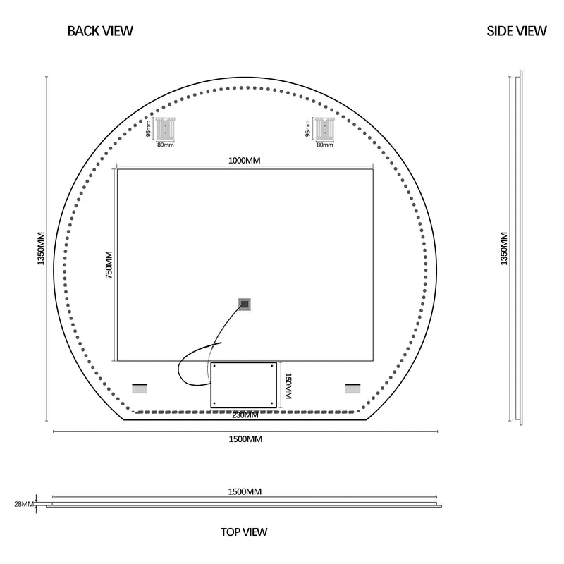 Cove Touchless 1500 x 1350 D Shape LED Mirror - Three Light Temperatures - Acqua Bathrooms
