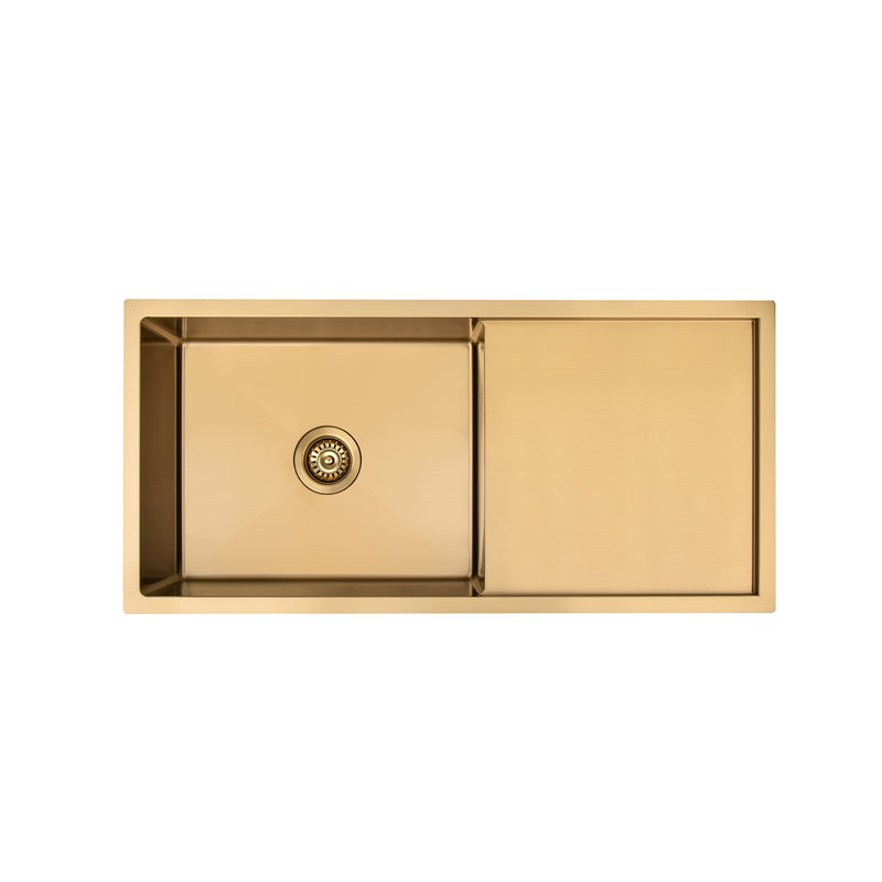 Brushed Gold 950 x 450 x 230mm Single Bowl Kitchen Sink With Drainer - Acqua Bathrooms